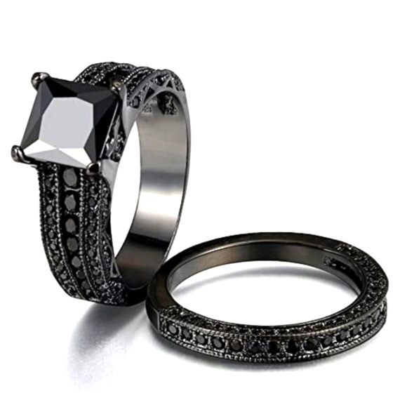Black Sapphire 8.81 CTW, 925SS Ring SET | Size 8 | His & Hers | NEW - Picture 5 of 14